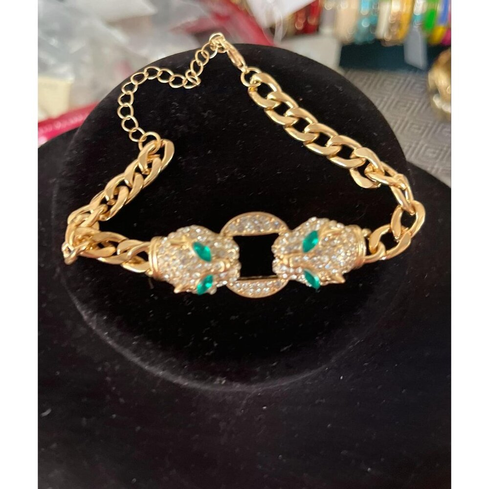 Men’s Cougar Gold Tone Bracelet Zircon Leopard Head Anklet Chains